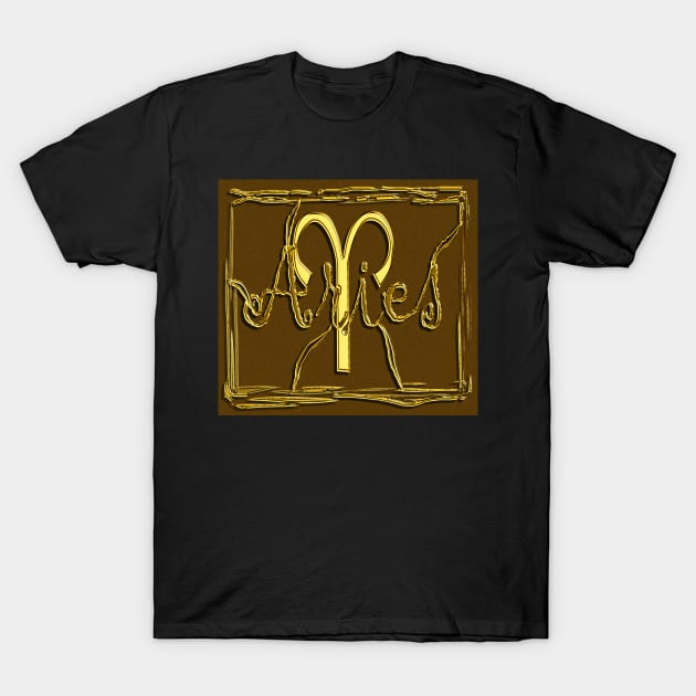 Aries a zodiac sign in 3D gold look T-Shirt by robelf